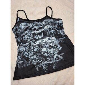 Womens Black Tank Top with Skull, Medium
